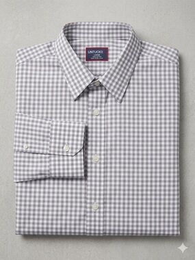 NWOT UNTUCKit Men's Gray Check Long-Sleeve Dress Shirt size Large